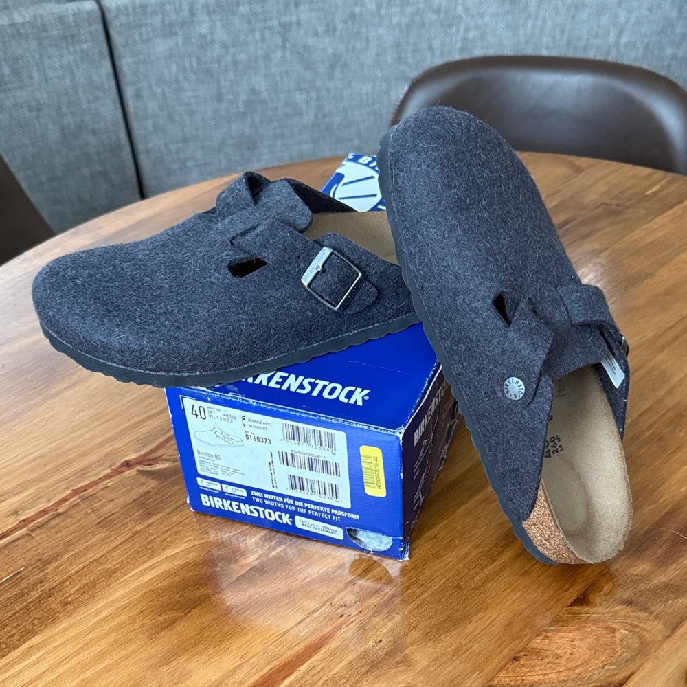 Boston Birkenstock Felt Clogs in Charcoal Gray